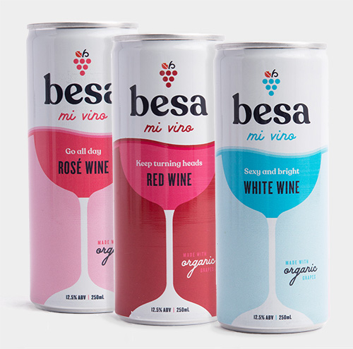 Premium California Canned Wine from Besa Mi Vino, Red, White and Rose Variety Pack